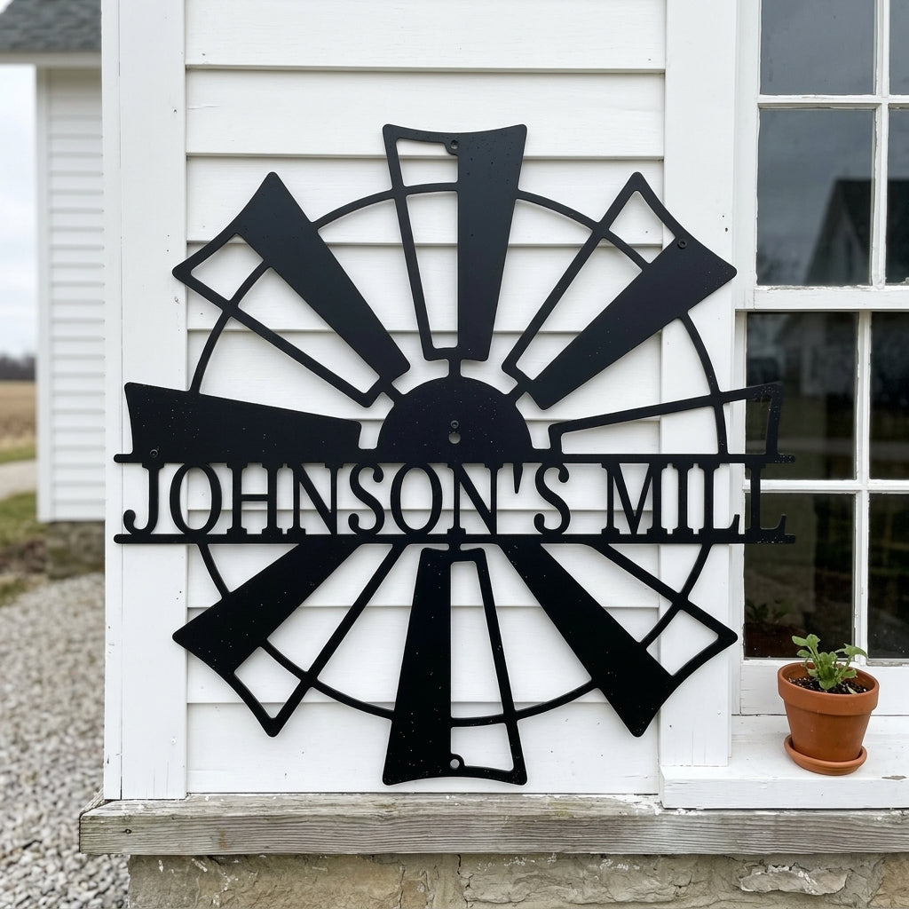 Custom Metal Wall Art - Personalized Farmhouse Windmill Monogram Sign