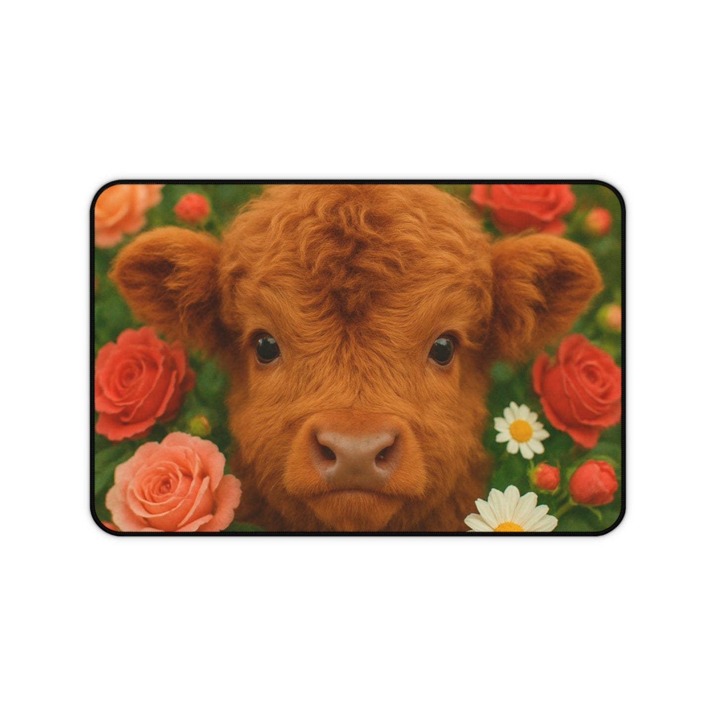 Floral Cow Desk Mat, Cute Office Decor, Cow Lover Gift, Bright Workspace Accessory, Wildlife Themed Desk Pad, Home Office Decoration