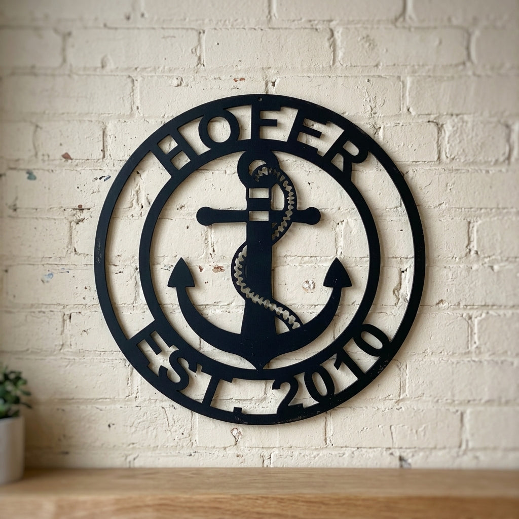 Custom Metal Wall Art - Anchor Family Name Monogram Sign