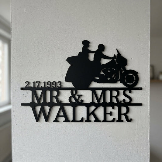 Custom Metal Wall Art - Personalized Biker Couple Name Monogram