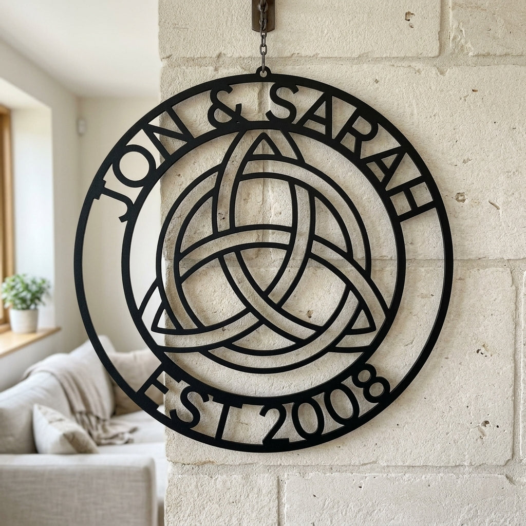 Custom Metal Wall Art - Personalized Celtic Knot Circle Monogram Sign