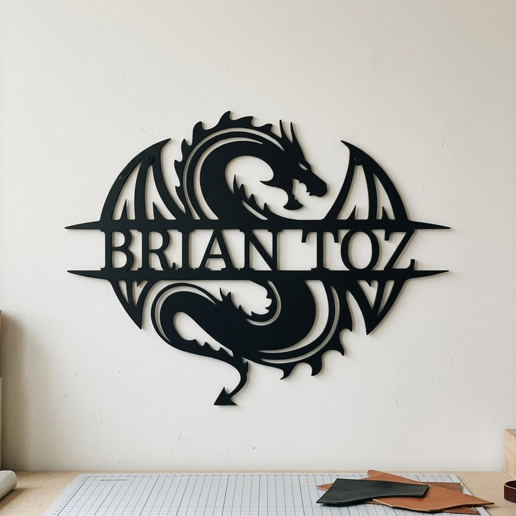 Custom Metal Wall Art - Personalized Celtic Dragon Monogram Sign