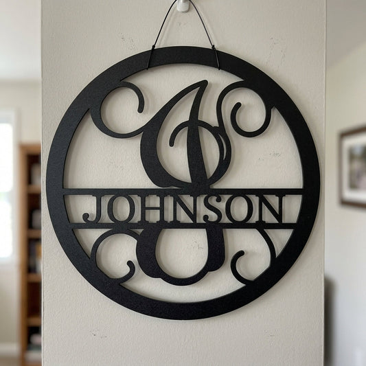 Custom Metal Wall Art - Split Letter Vine Monogram Sign