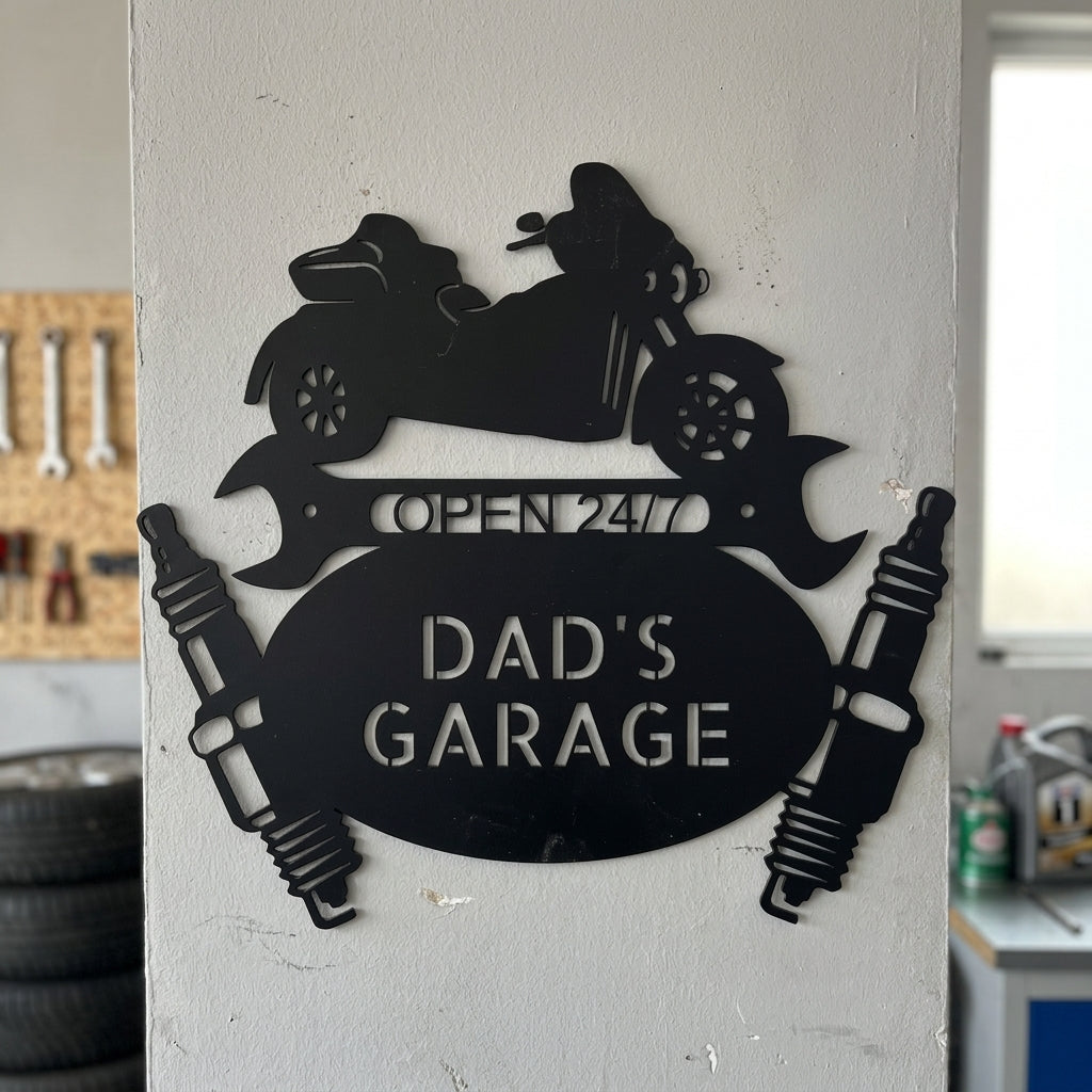 Custom Metal Wall Art - Personalized Trike Garage Name Sign