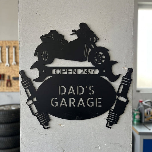 Custom Metal Wall Art - Personalized Trike Garage Name Sign