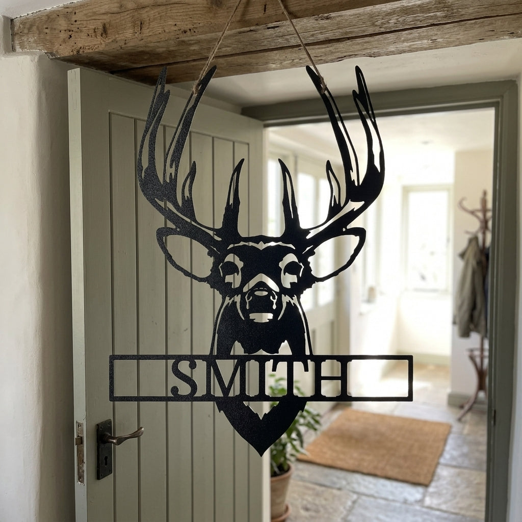 Custom Metal Wall Art - Personalized Buck Antler Sign
