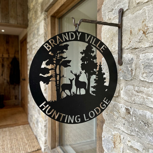 Custom Metal Wall Art - Personalized Deer Forest Monogram Sign