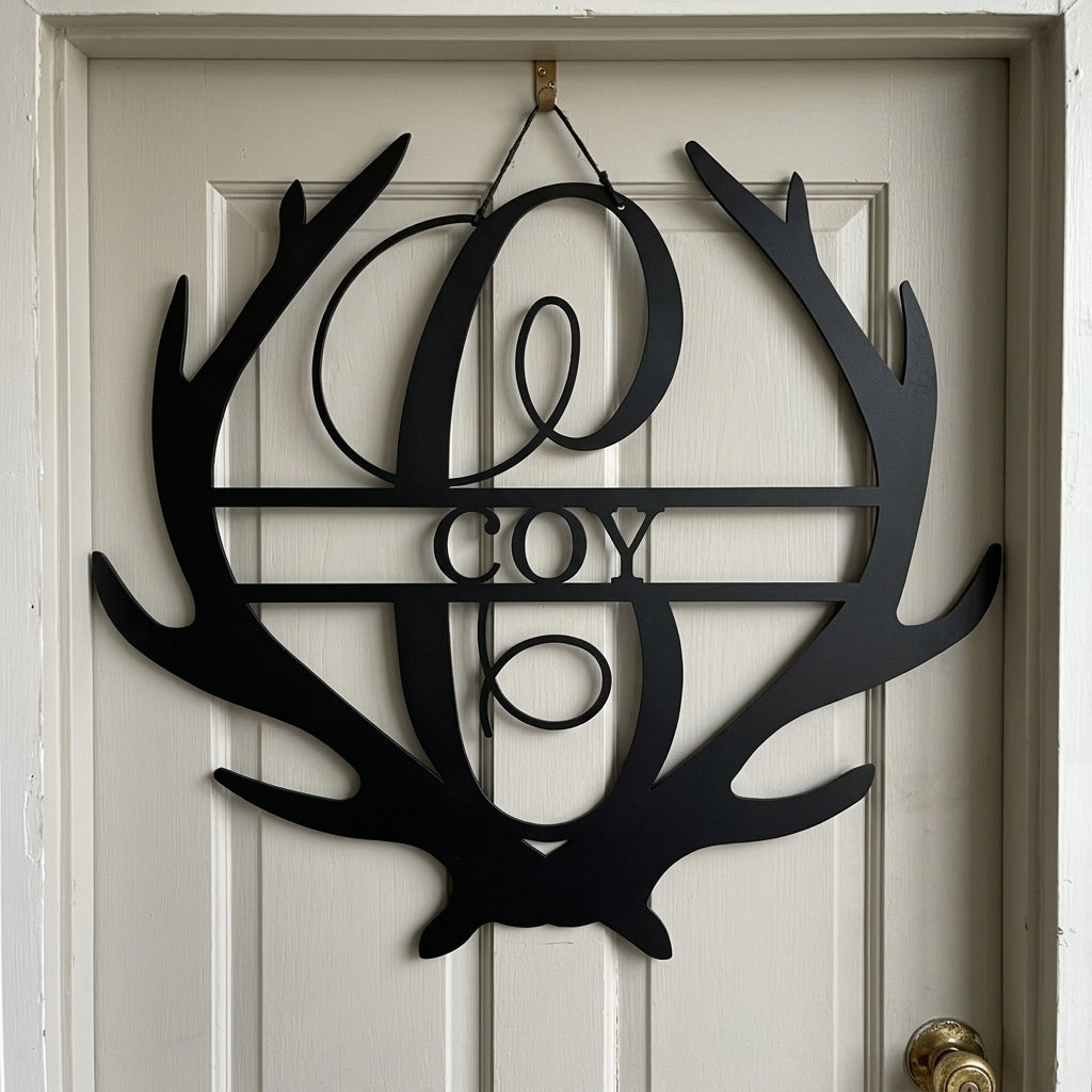 Custom Metal Wall Art - Personalized Deer Antler Monogram Sign