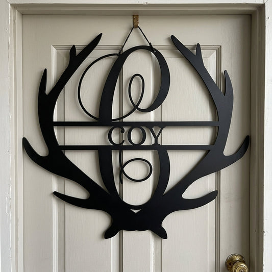 Custom Metal Wall Art - Personalized Deer Antler Monogram Sign