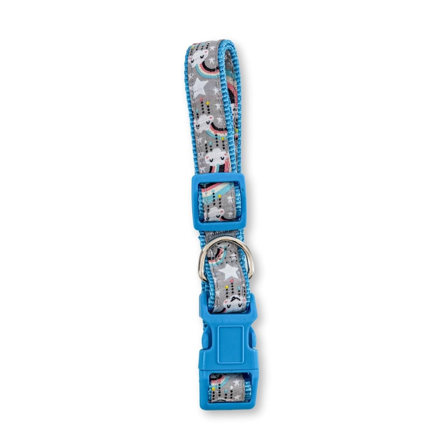 Nylon Dog Collar with Embroidered Rainbow Design, Secure & Adjustable Fit, Comfortable Wear