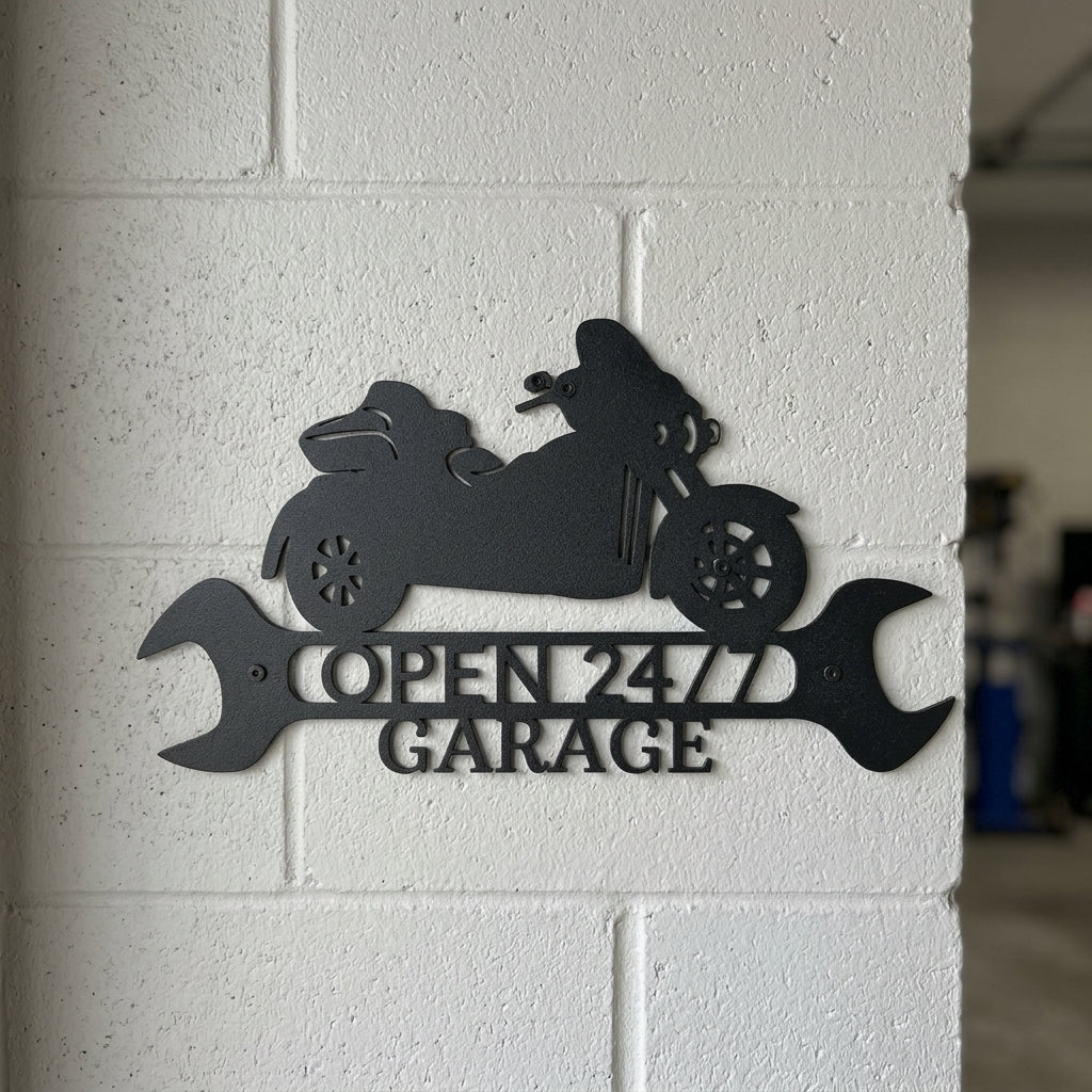 Custom Metal Wall Art - Personalized Motorbike Shop Name Sign