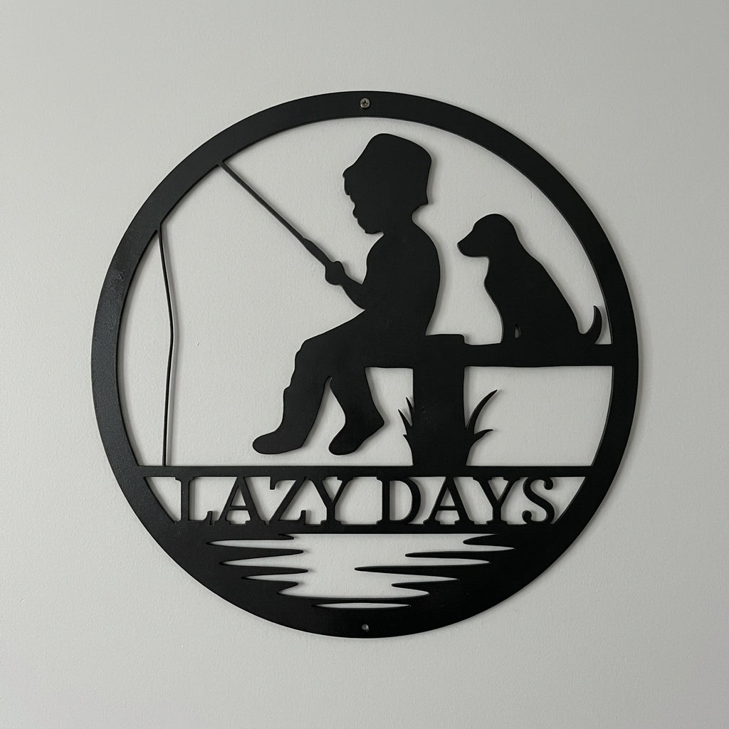 Custom Metal Wall Art - Personalized Fishing With Dog Sign