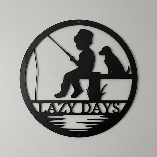 Custom Metal Wall Art - Personalized Fishing With Dog Sign
