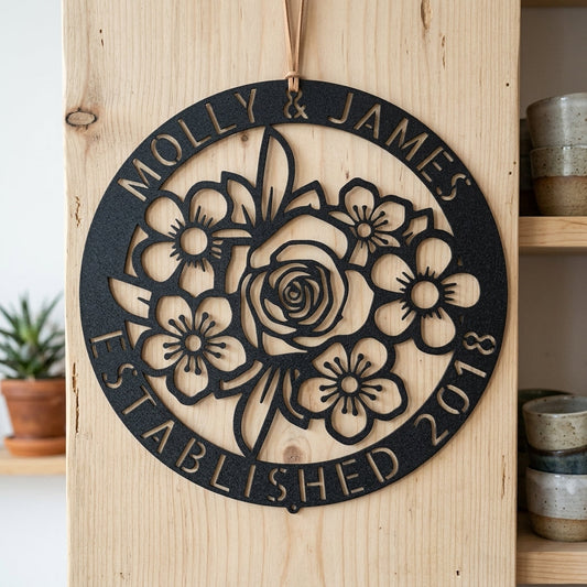 Custom Metal Wall Art - Personalized Floral Name Sign