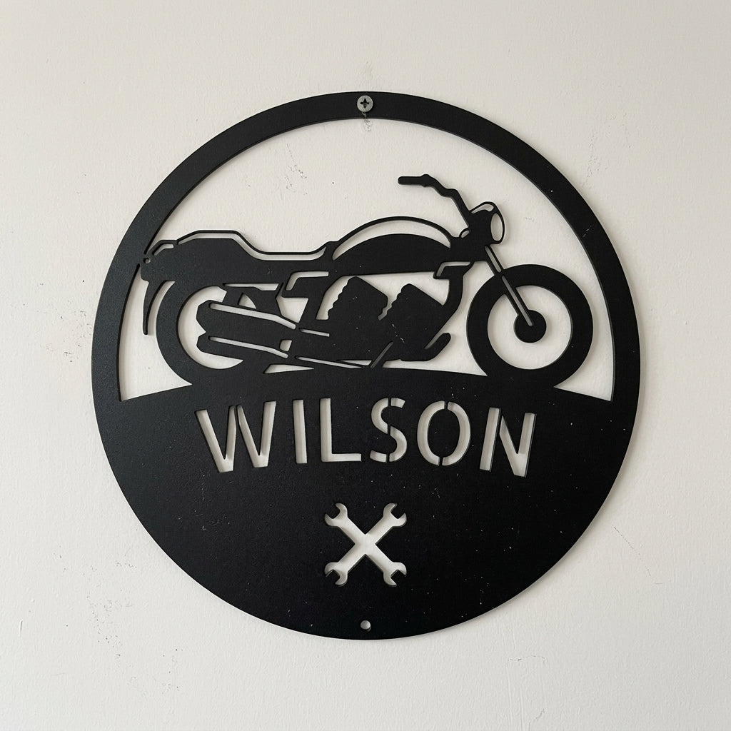 Custom Metal Wall Art - Personalized Biker Monogram Sign