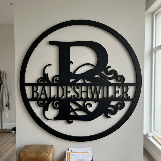 Custom Metal Wall Art - Personalized Split Circle Monogram Sign