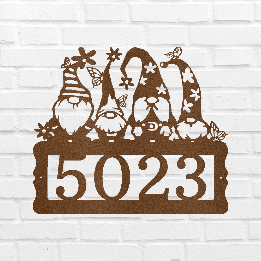 Custom Metal Wall Art - Personalized Gnome Address Sign