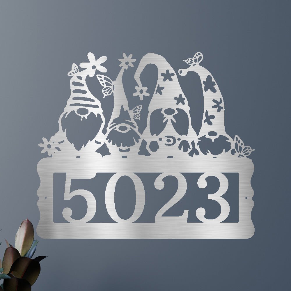 Custom Metal Wall Art - Personalized Gnome Address Sign