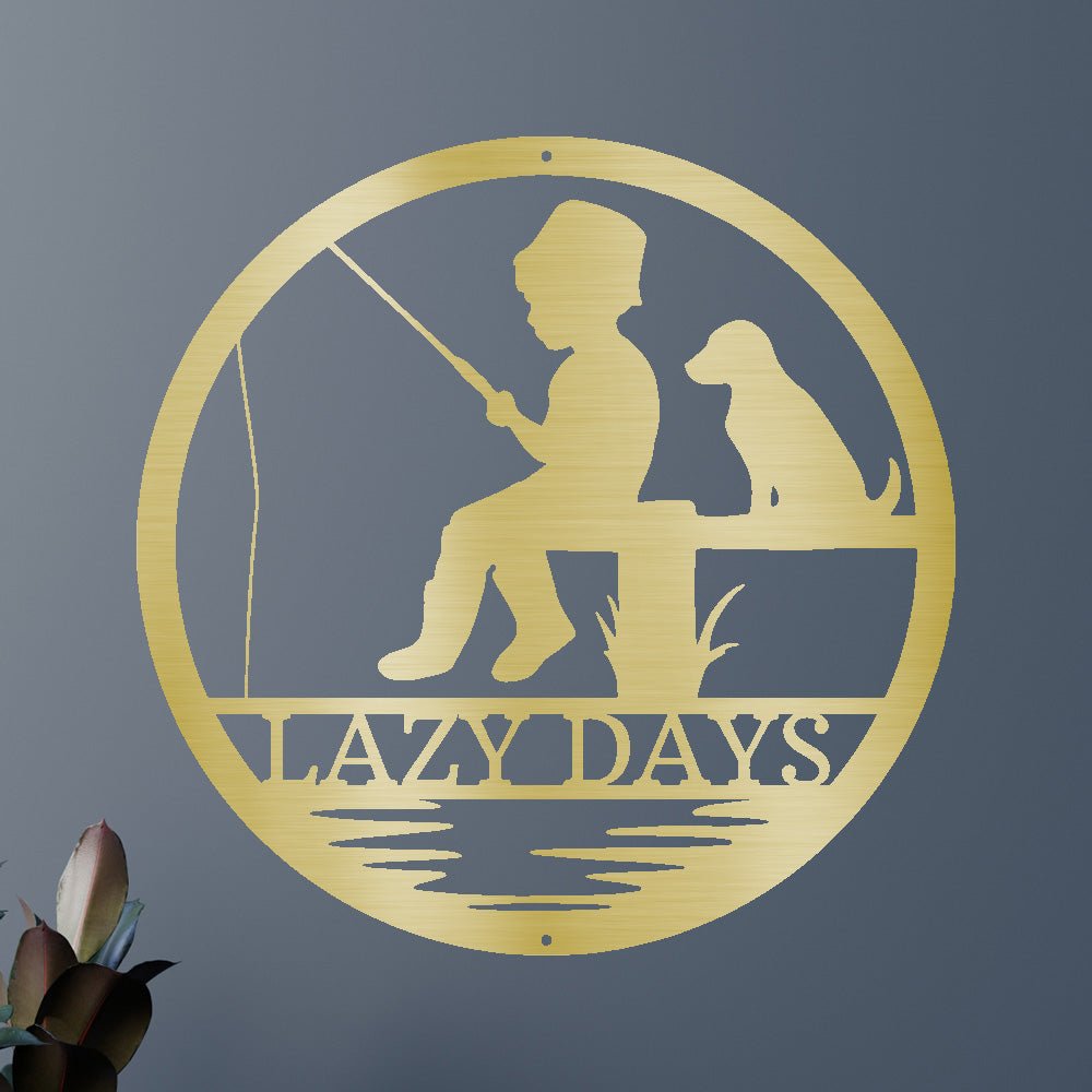 Custom Metal Wall Art - Personalized Fishing With Dog Sign