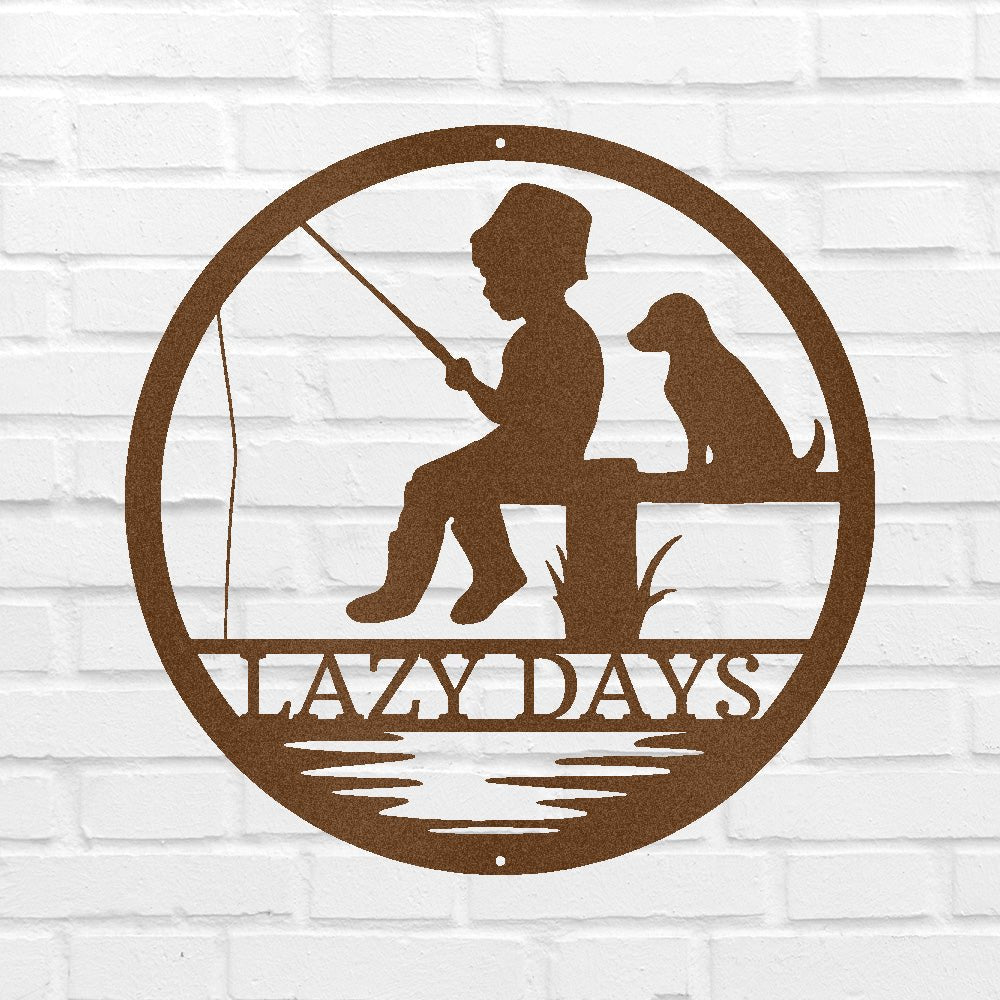 Custom Metal Wall Art - Personalized Fishing With Dog Sign