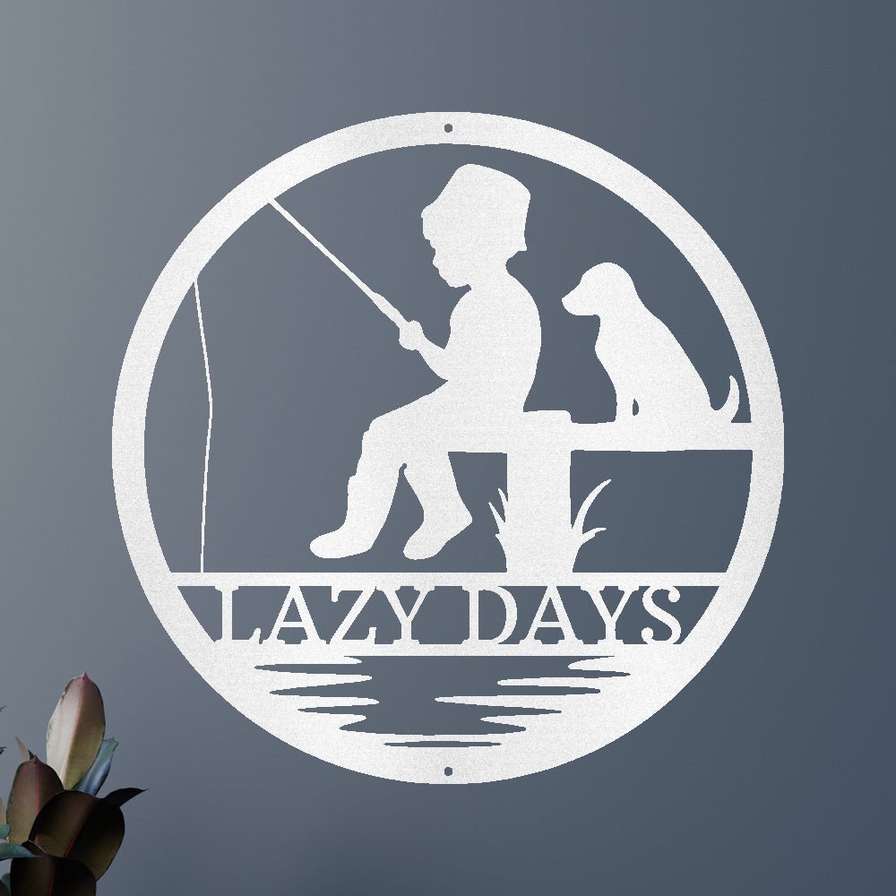 Custom Metal Wall Art - Personalized Fishing With Dog Sign