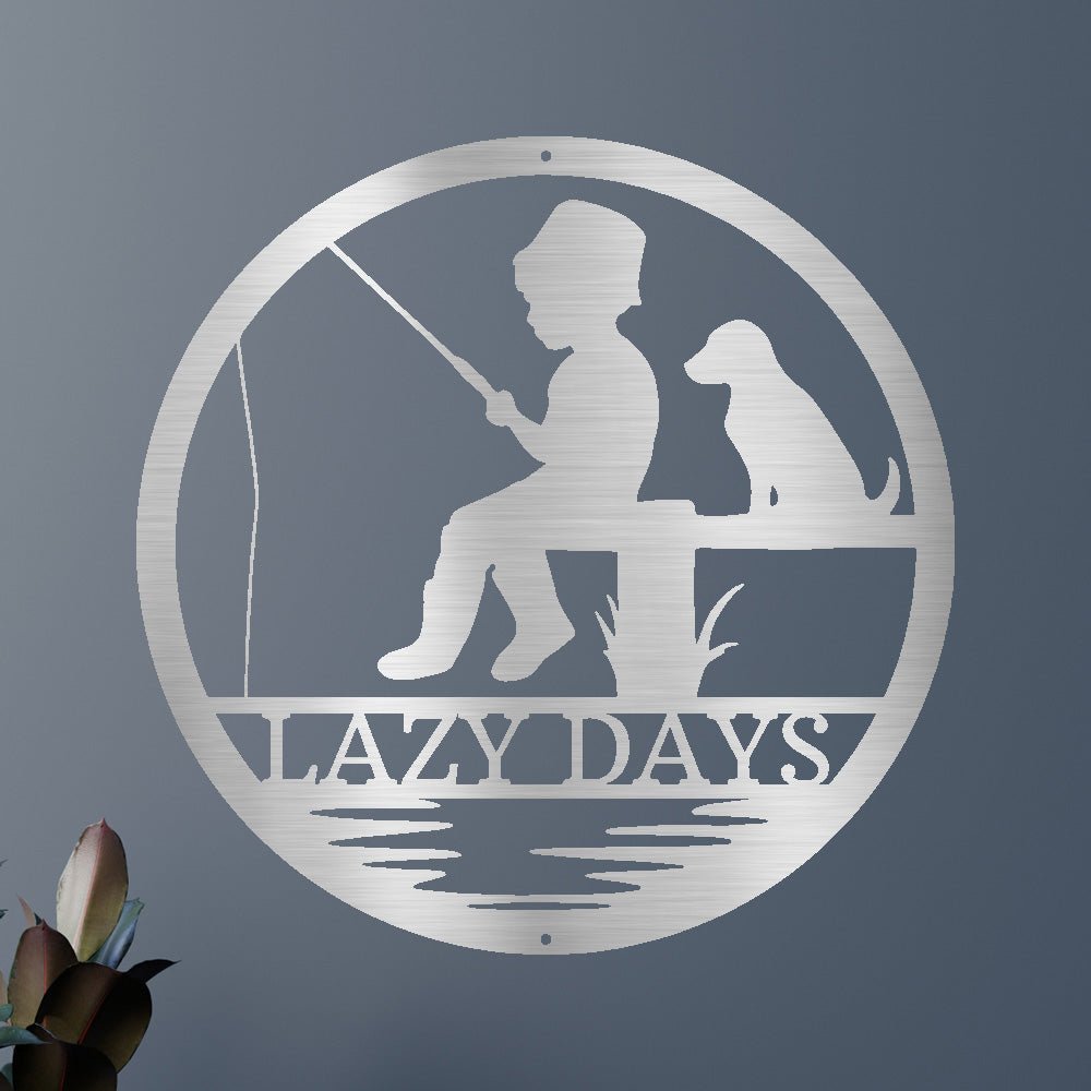 Custom Metal Wall Art - Personalized Fishing With Dog Sign