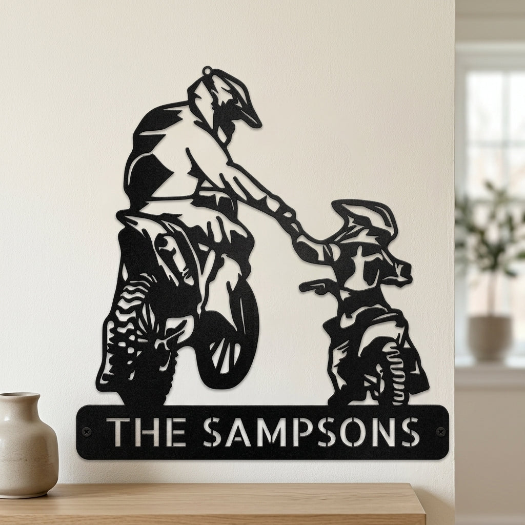 Custom Metal Wall Art - Personalized Father Son Motocross Sign