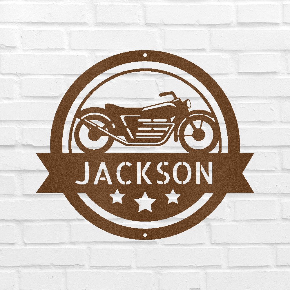 Custom Metal Wall Art - Personalized Motorcycle Name Monogram Sign