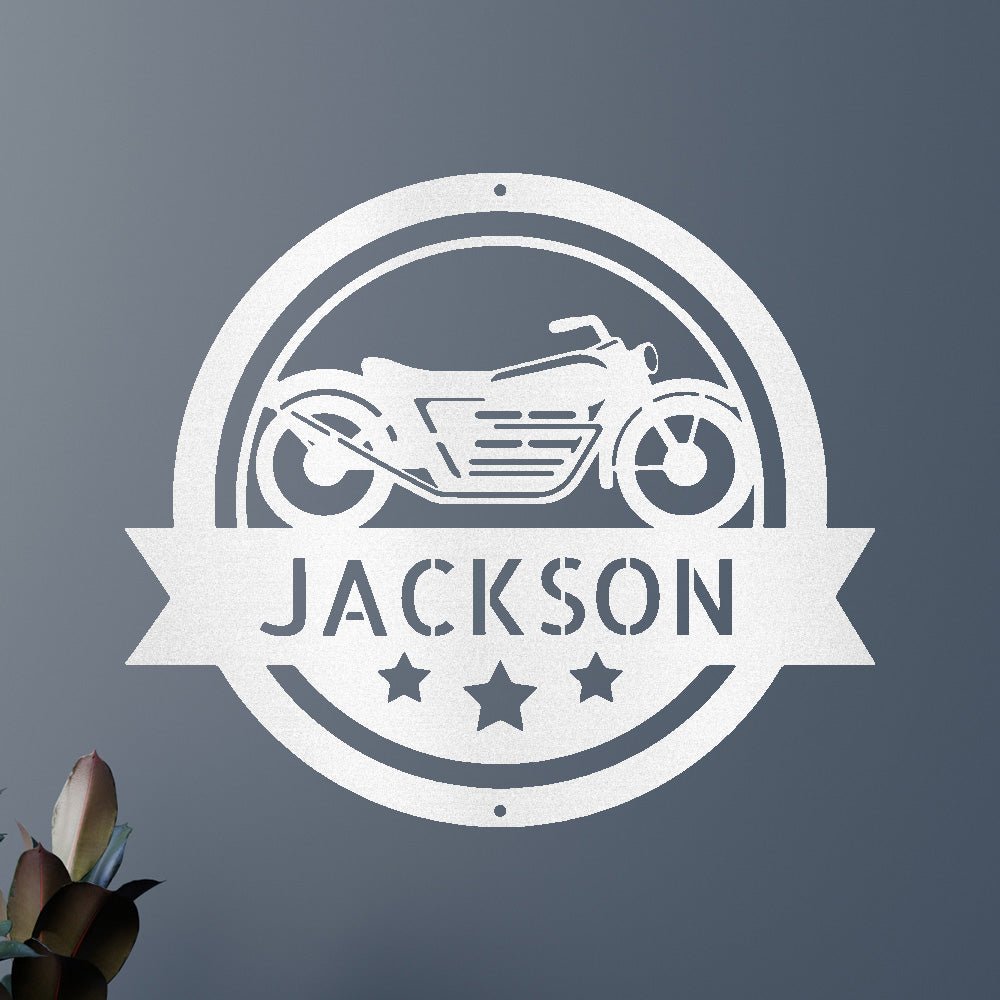 Custom Metal Wall Art - Personalized Motorcycle Name Monogram Sign