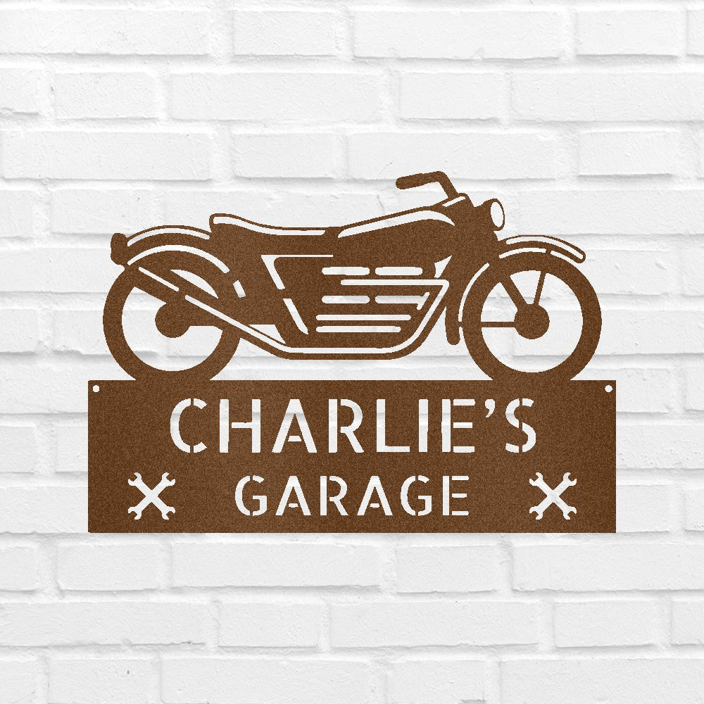 Custom Metal Wall Art - Personalized Biker Garage Name Plaque