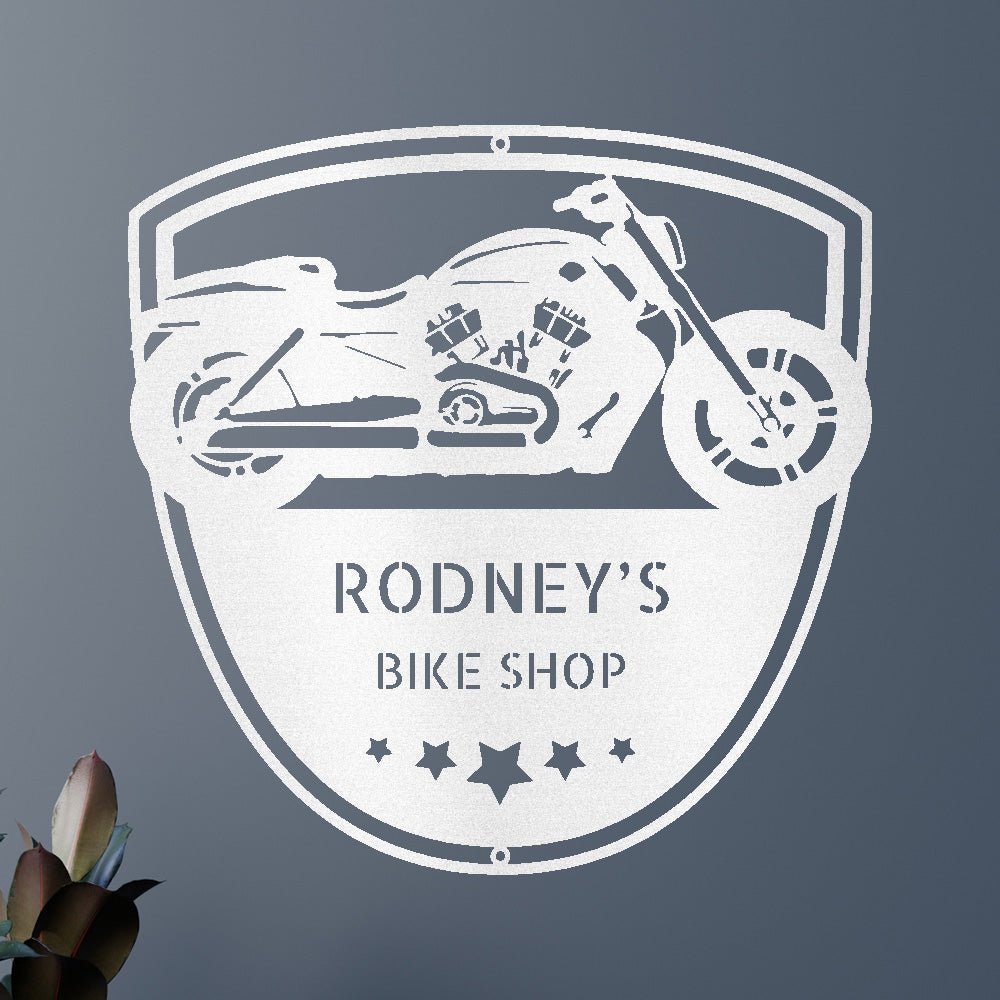 Custom Metal Wall Art - Personalized Biker Garage Name Plaque