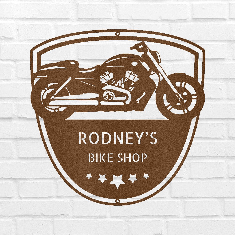 Custom Metal Wall Art - Personalized Biker Garage Name Plaque