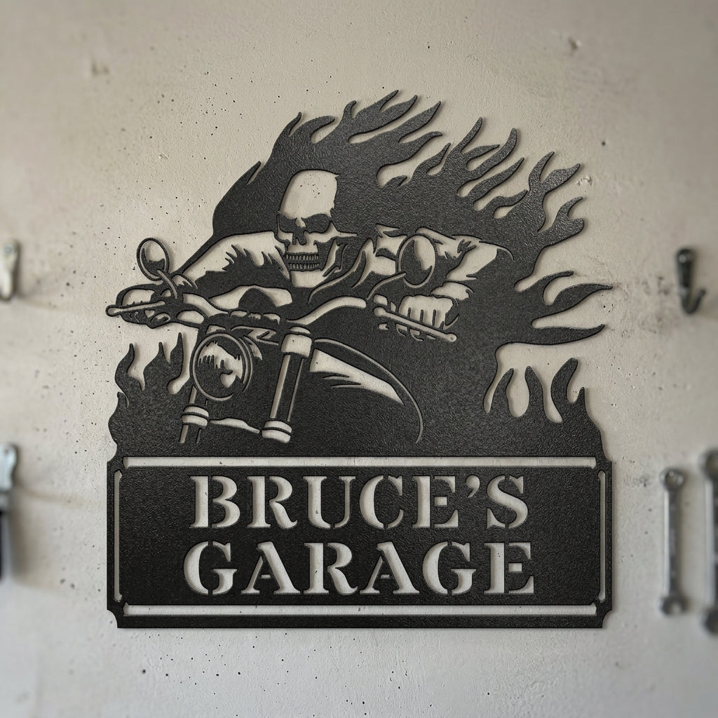 Custom Metal Wall Art - Personalized Demon Motorcycle Sign