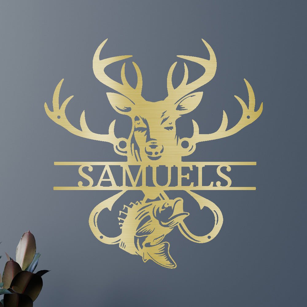 Custom Metal Wall Art - Personalized Deer and Fish Sign