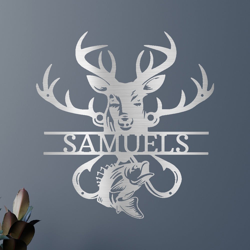 Custom Metal Wall Art - Personalized Deer and Fish Sign