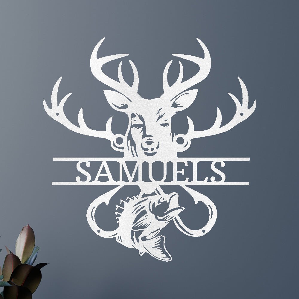 Custom Metal Wall Art - Personalized Deer and Fish Sign