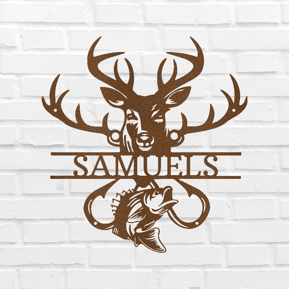 Custom Metal Wall Art - Personalized Deer and Fish Sign