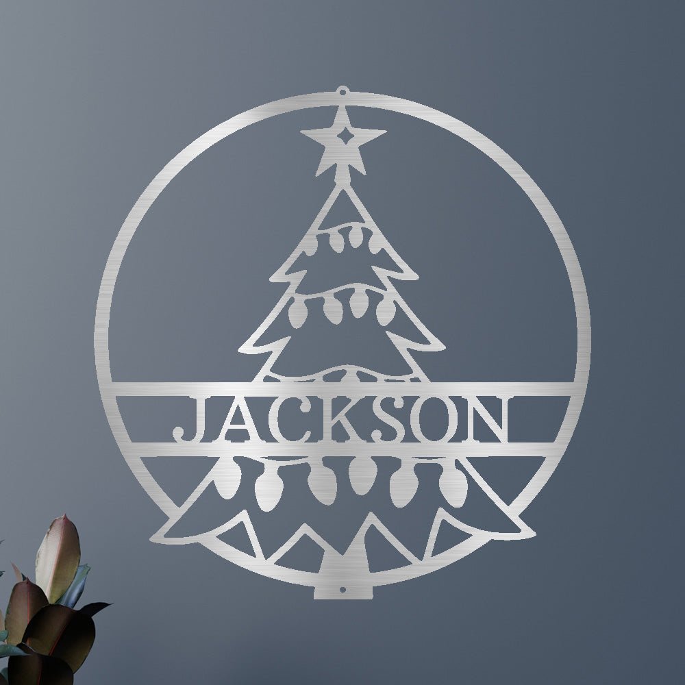 Custom Metal Wall Art - Personalized Christmas Tree Monogram Sign