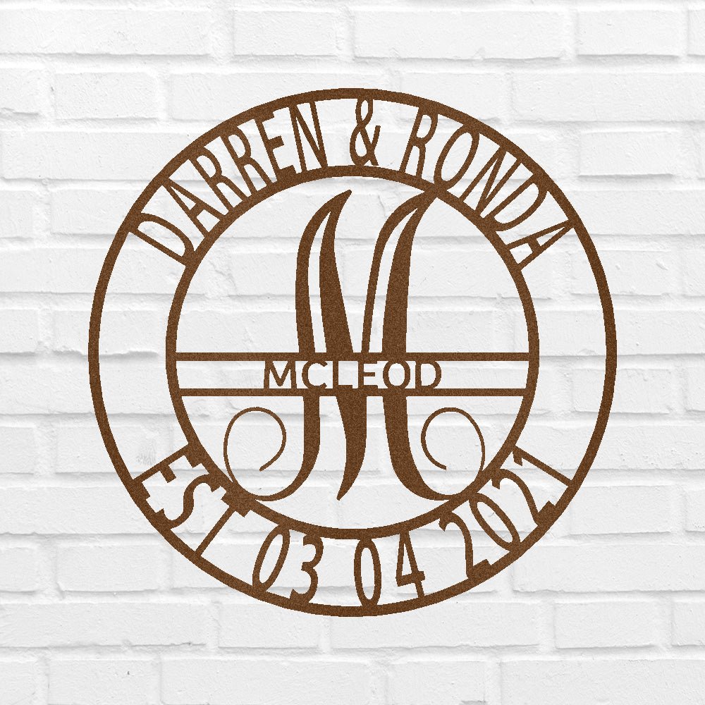 Custom Metal Wall Art - Personalized Split Letter Monogram Sign