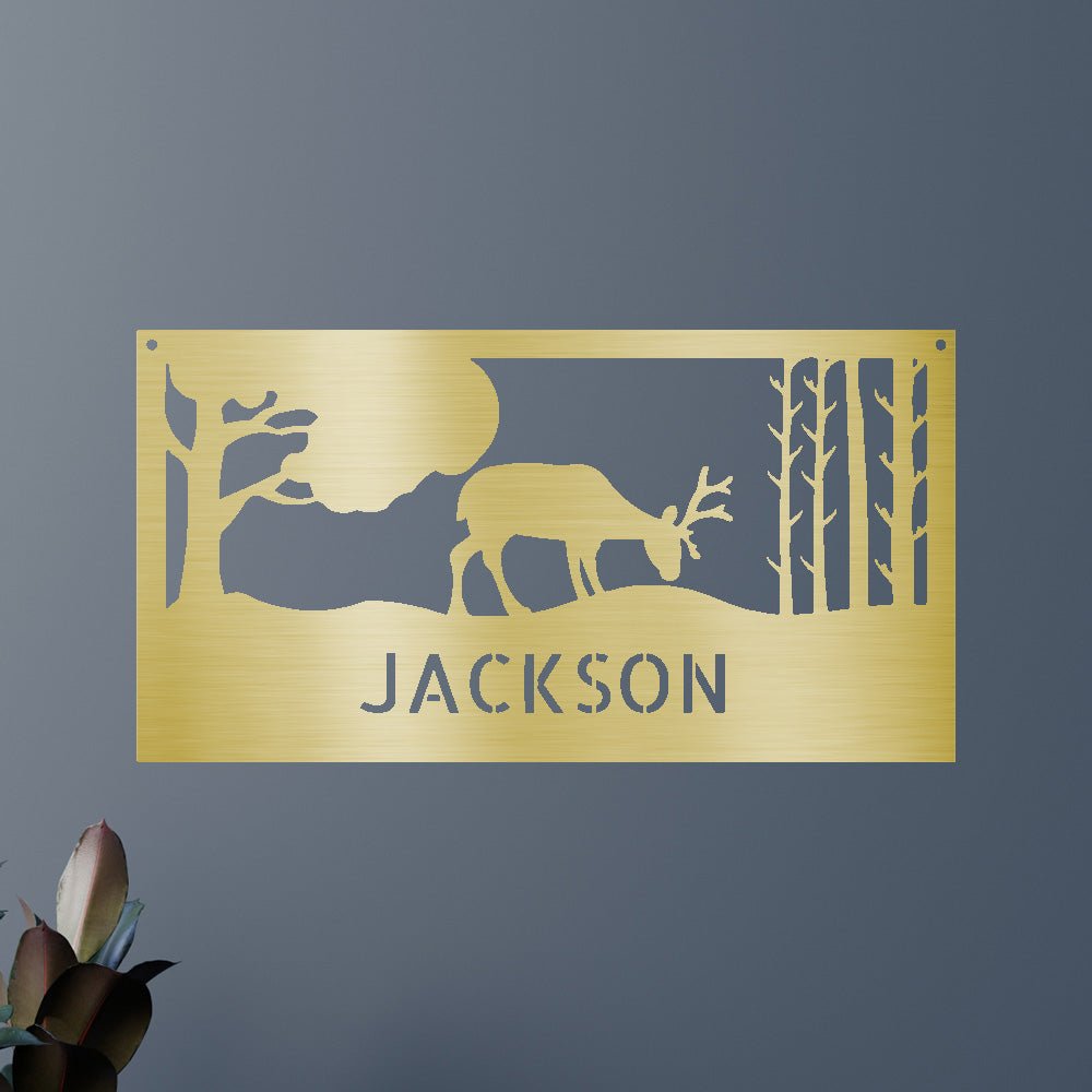 Custom Metal Wall Art - Deer Silhouette Monogram Sign
