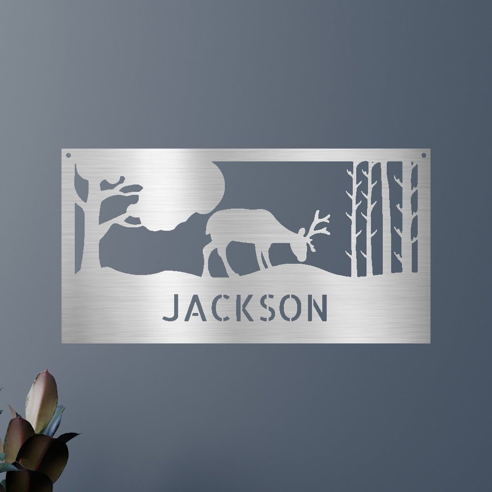 Custom Metal Wall Art - Deer Silhouette Monogram Sign