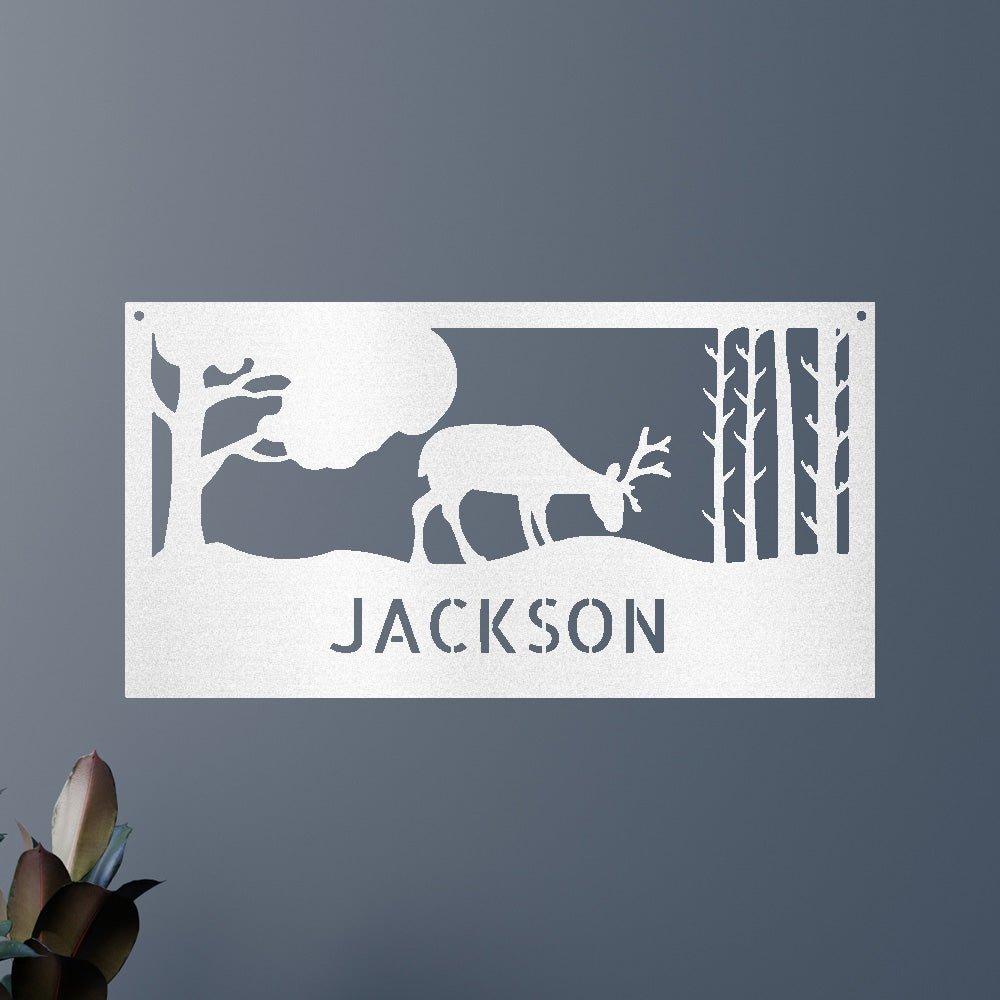 Custom Metal Wall Art - Deer Silhouette Monogram Sign