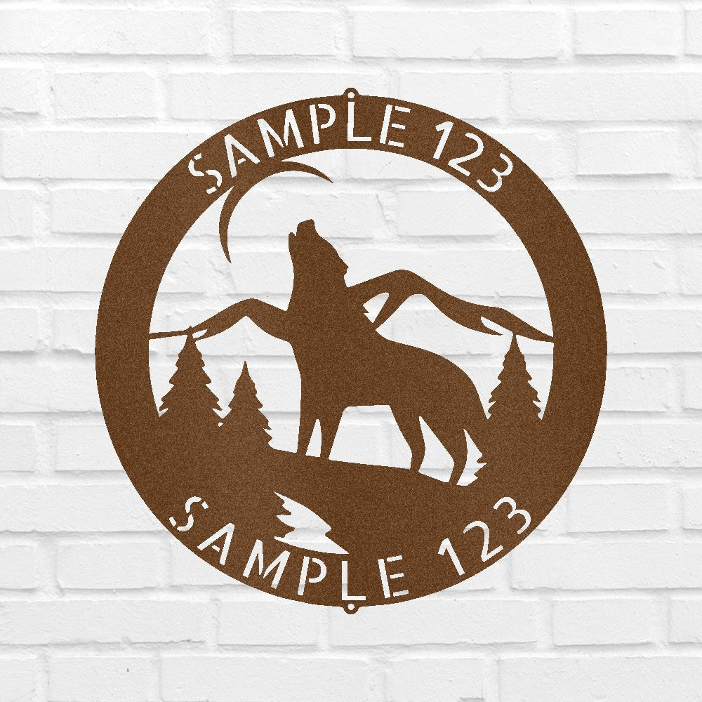 Custom Metal Wall Art - Personalized Howling Wolf Monogram Sign