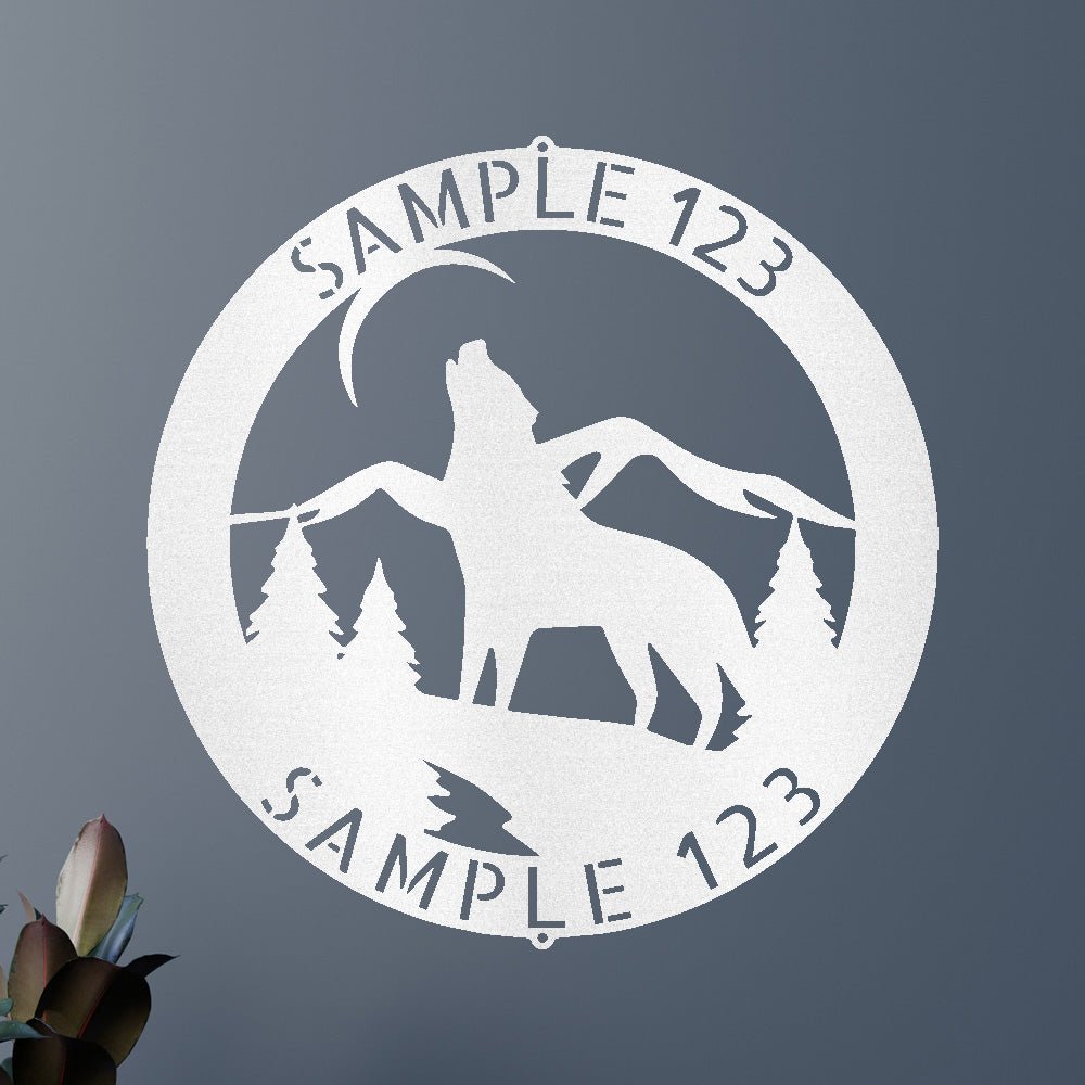 Custom Metal Wall Art - Personalized Howling Wolf Monogram Sign