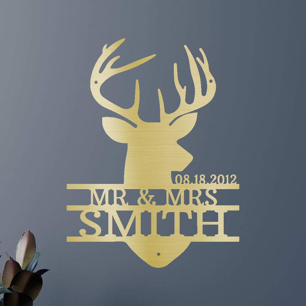 Custom Metal Wall Art - Personalized Deer Antler Head Monogram Sign