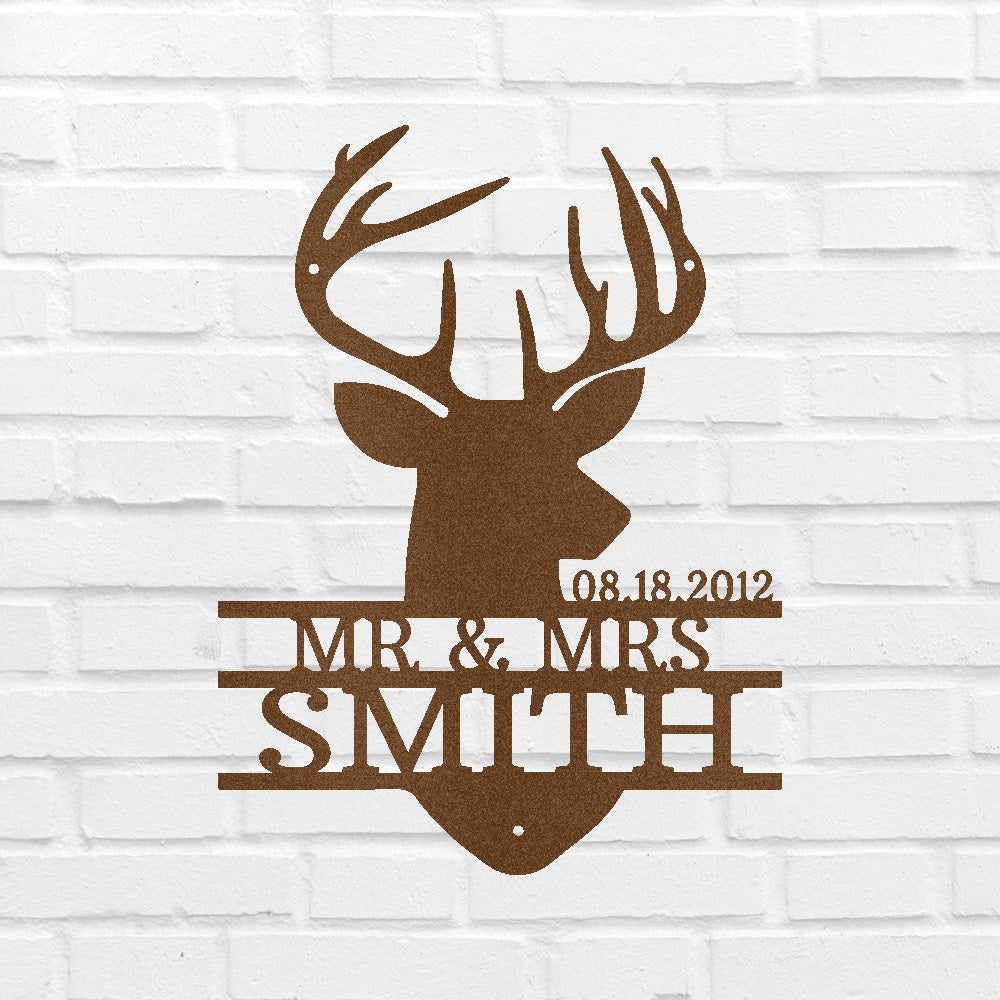 Custom Metal Wall Art - Personalized Deer Antler Head Monogram Sign