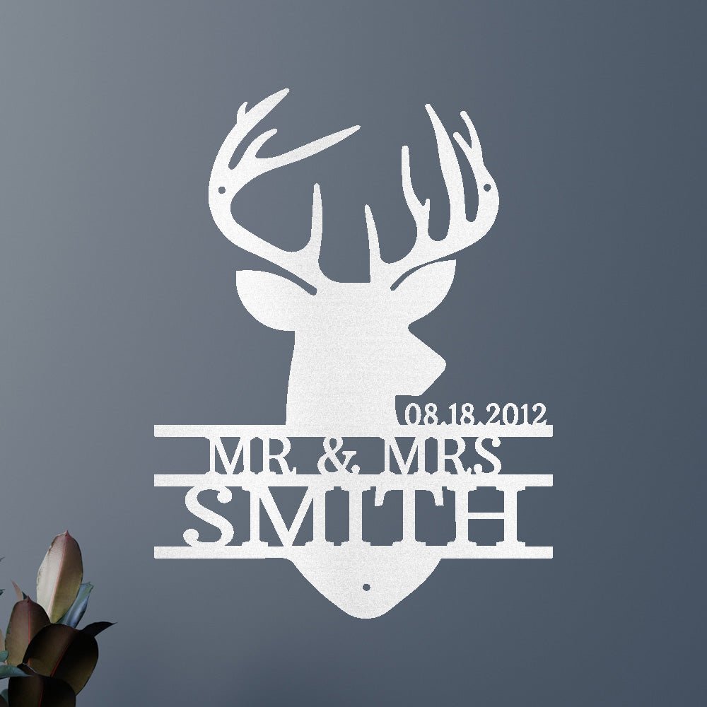 Custom Metal Wall Art - Personalized Deer Antler Head Monogram Sign
