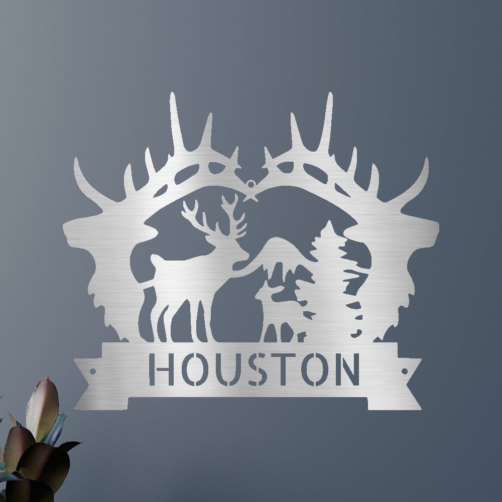 Custom Metal Wall Art - Personalized Antler Monogram Sign