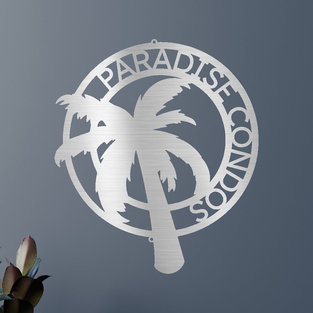Custom Metal Wall Art - Personalized Palm Tree Name Monogram Sign