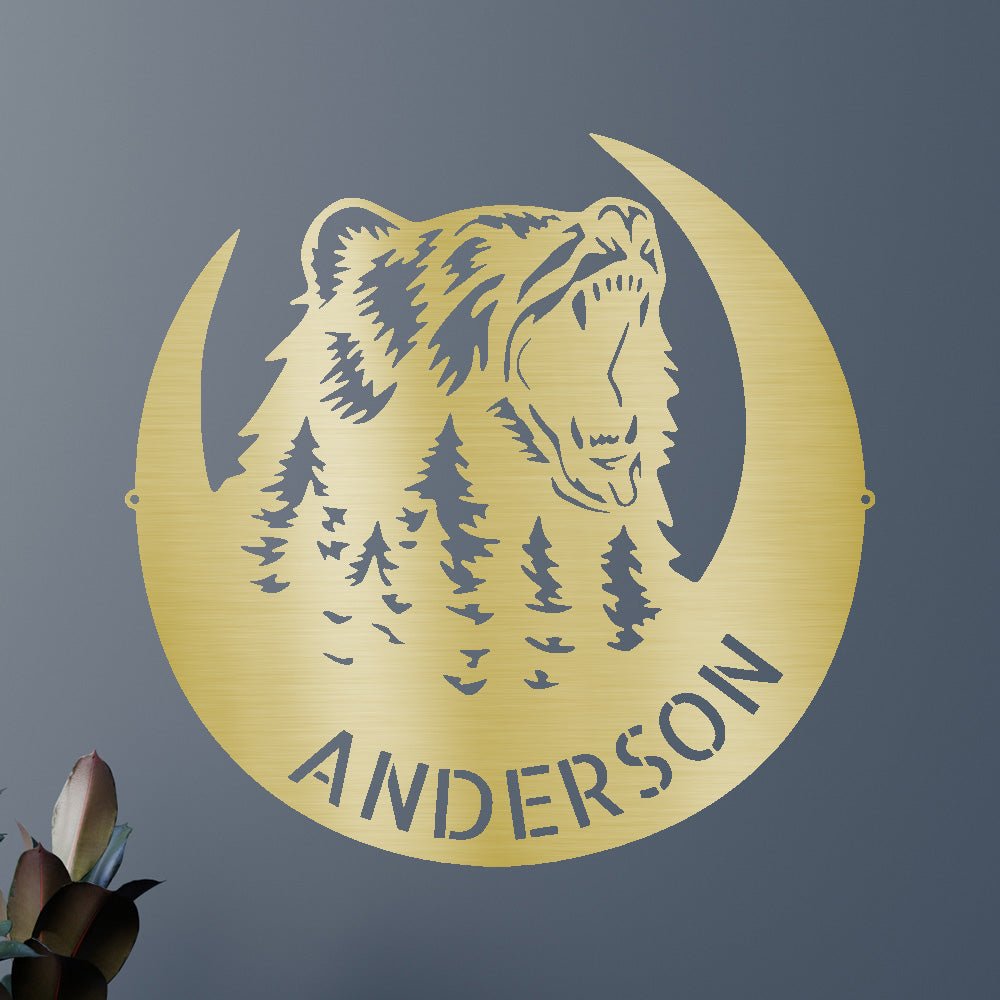 Custom Metal Wall Art - Personalized Grizzly Bear Monogram Sign